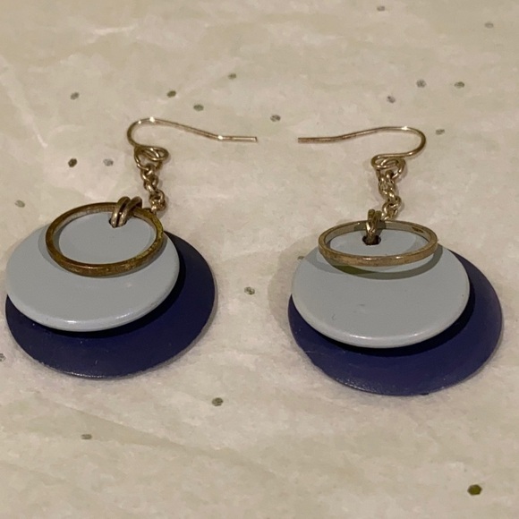 🦄 Blue and Silver Tone Circular Dangling Earrings - Picture 3 of 9
